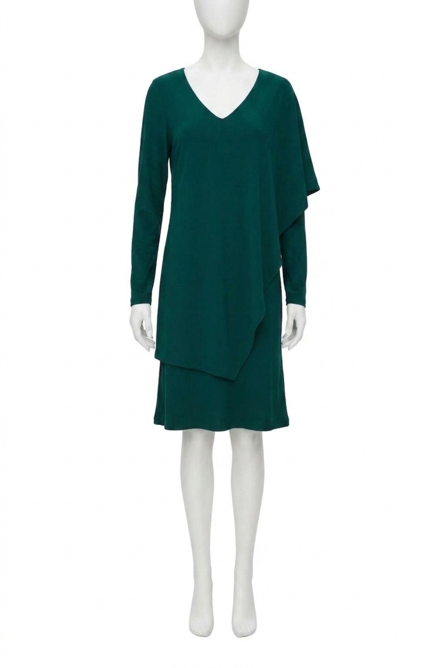 NEW JOSEPH RIBKOFF women's draped overlay v-neck shift dress in absolute green